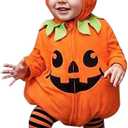 oneflow Newborn Toddler Baby Girl Boy Halloween Pumpkin Costumes Cute Hooded Romper Jumpsuit Outfit Clothes (0-6 Months, Orange Hoodie+stripe Pants)