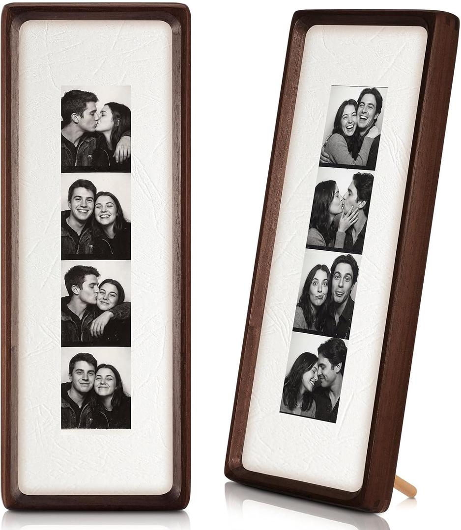 Lineshading 2 Pcs Photo Booth Frames 11.43.5in Walnut Wood Photo Strip Frame Photobooth Pictures with Textured Mat Vertical Horizontal for Wall Tabletop Wedding Graduation Home Decor(Wood Color)