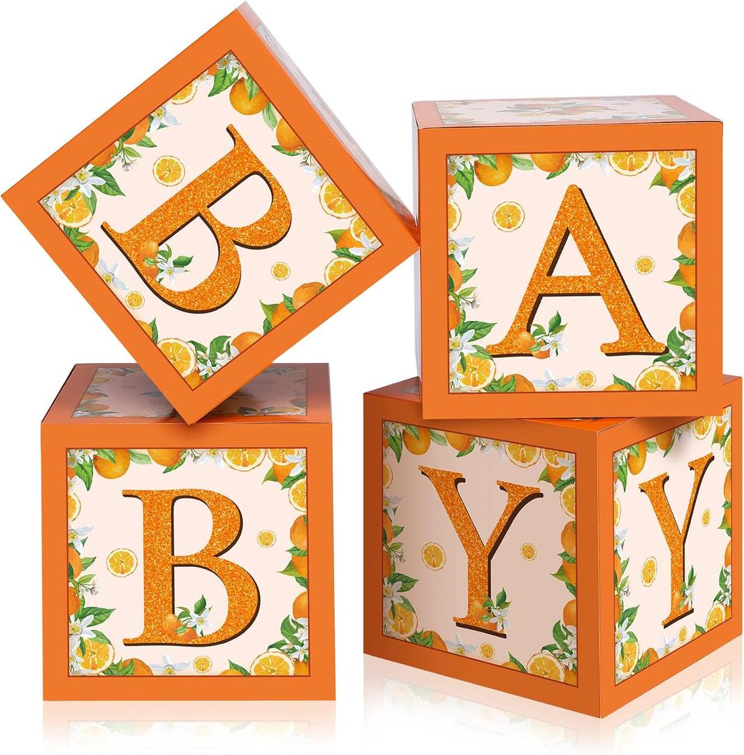 Sabary Baby Boxes with Letters for Baby Shower, Orange Baby Shower Backdrop Blocks Box Birthday Party Gender Reveal Photo Props for Baby Shower Decorations