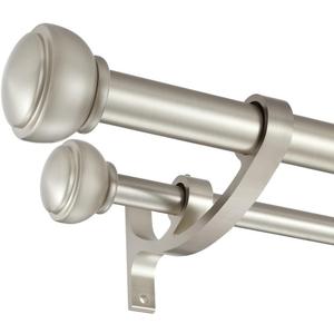 Brushed Nickel Double Curtain Rods, 48-84 Inch, Aluminum, Adjustable, Holds Up to 30lb, Wall Mounted, Decorative, Layered Look, Bedroom, Living Room, Dining Room, Kitchen, Patio