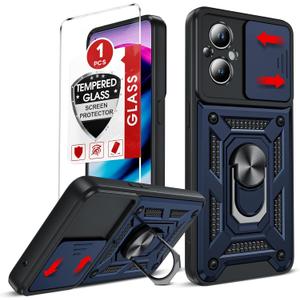 LeYi Compatible for OnePlus Nord-N20 5G: with Slide Camera Cover and Screen Protector, Rugged Heavy Duty Shockproof Protective Case Cover with Magnetic Ring Stand for 1+ OnePlus Nord N20, Blue