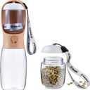 Dog Water Bottle with Food Container, Travel Puppy Water Bowl, Portable Pet Dispenser, Dog Stuff Accessories Items, Puppy Essentials Necessities for Yorkie Chihuahua Cat Walking and Hiking (19oz, #05 Pinkish Orange)