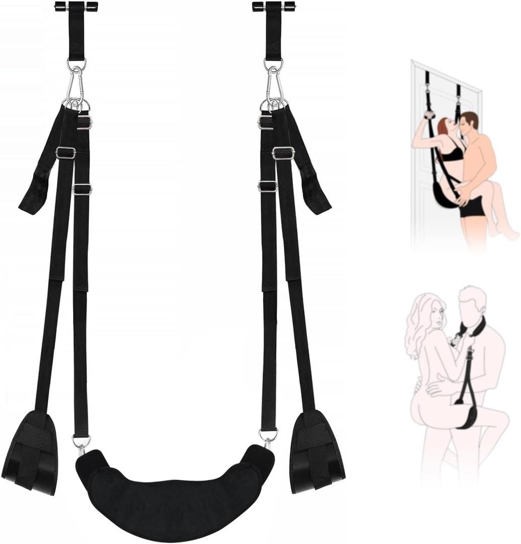 BDSM Sex Swing Bondage Restraints - Updaged 2 in 1 Door Sex Swing & Thigh Sling with Adjustable Straps Soft Plushs Thicked Metal Holds up to 400lbs,Sex Things for Couples Kinky Adult Sex Toys