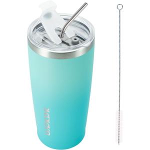 BJPKPK 20 oz Insulated Tumbler Stainless Steel Color Block Coffee Mug Vacuum Double Wall Thermal Travel Cup With Lids And Straw,Mint