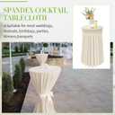 Tegeme 4 Packs Round Spandex Cocktail Tablecloths with Skirt 32 x 43 Inch Cocktail Round Table Cover Spandex Stretch Square Tablecloth Skirt for Table Bar Wedding Party Banquet (Beige)