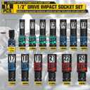 14-Piece 1/2" Drive Impact Socket Set, 10-24mm Thicker Deep Sockets with Storage Case and 1/2 to 1/4 Impact Wrench Adapter, Metric 6 Point Socket Set for Automotive and Home