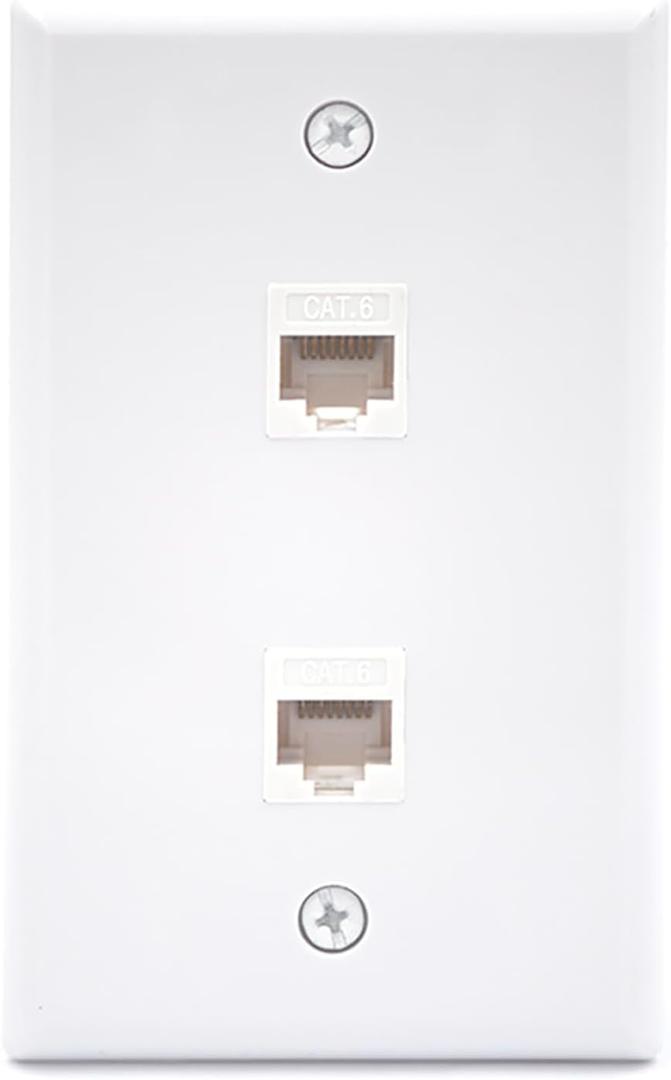VCE Ethernet Wall Plate 2-Port (UL Listed), Cat6 Female to Female Wall Jack, RJ45 Keystone Inline Coupler Wall Outlet, White