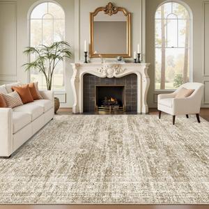 Soalmost Washable Area Rug 8x10, Large Soft Rugs for Living Room Vintage Area Rugs for Bedroom Dining Room Non-Slip Stain Resistant Brown Under Table Rug