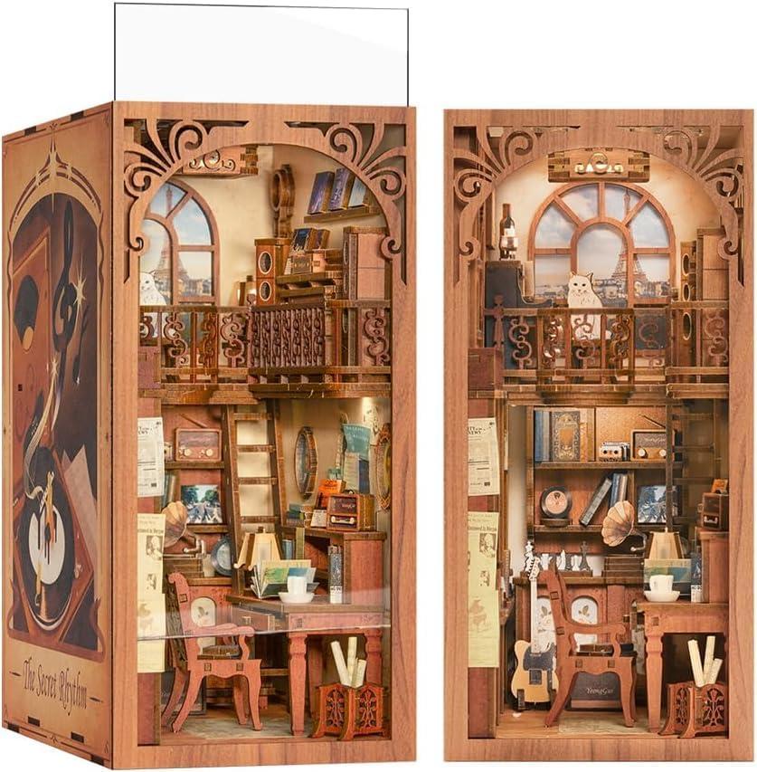 Fsolis Book Nook Kit Music, DIY Miniature Room House Kit 3D Wooden Puzzles for Adult Decorative Bookend Bookshelf Nook Decor Gifts for Women Teens and Book Lovers(The Secret Rythm)