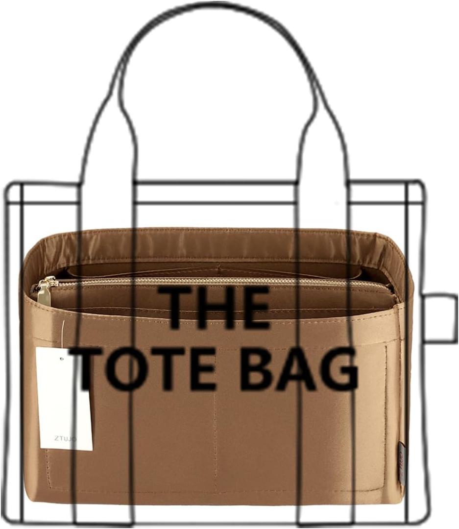 Purse Organizer Insert For Handbags, Purse Organizer With Zipper, Neverfull Organizer, Bag Organizer For Speedy Neverfull ONTHEGO Tote, Handbag and More (Silky Brown, X-Large)