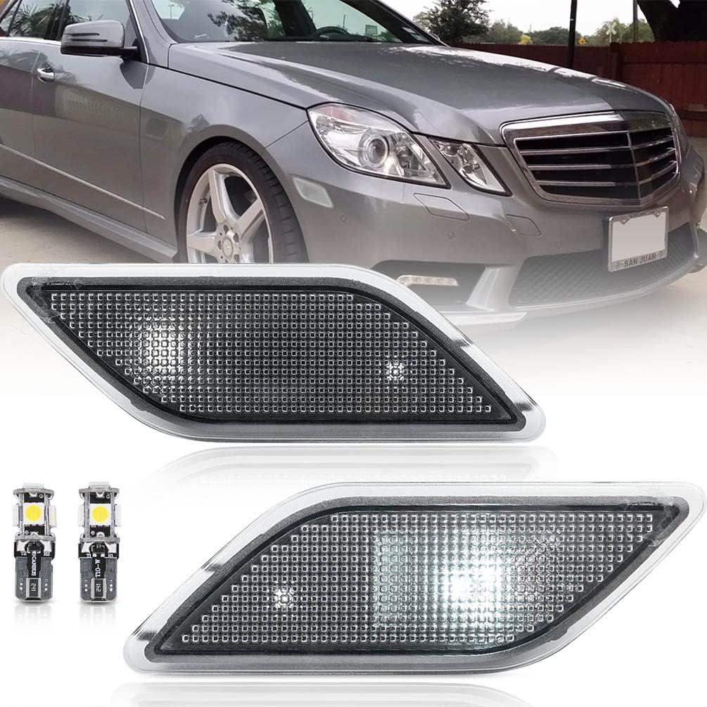 NJSBYL Clear Lens Front Bumper Side Marker Lights Lamp Housing for 2010-2013 Mercedes-Benz W212 E-Class Pre-LCI E350 E550 E63 AMG Sedan/Wagon Driver Fender Sidemarker OEM Lamps Replacements