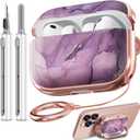 Inesore for AirPods Pro 3 Case 2025 with Lock, for Women Girly Floral Cute Case Compatible with Apple Airpods Pro 3rd Generation Cover, with Phone Stand, Keychain & Cleaner Kit-Purple Gold Marble