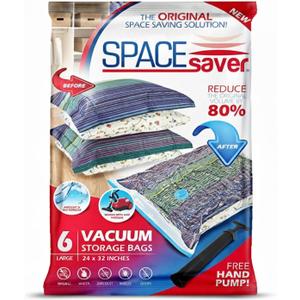 6 Pack Large Vacuum Storage Bags for Comforters, Blankets & Clothes  Vacuum Sealed Compression Bags with Hand Pump  Space Saver Storage Bags for Bedding, Moving, Travel & Organization