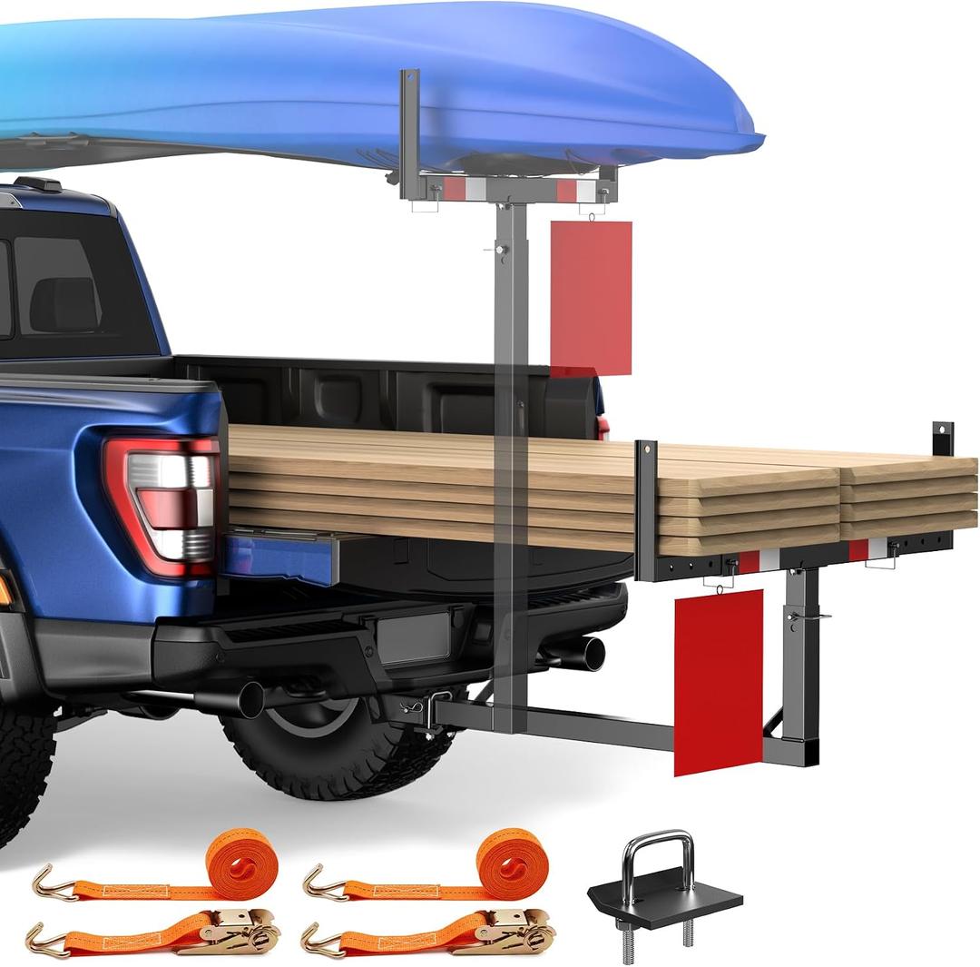 JY PERFORMANCE Truck Bed Extender, Pickup Truck Bed Extender Hitch Mount, 2 in 1 Design Foldable 500lbs Capacity Truck Bed Extension for Kayak Canoe Ladder Lumber
