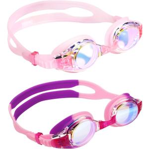 Aegend 2 Pack Kids Goggles, Swimming Goggles for Kids Age 4-16 Boys and Girls Youth, Anti-Fog Waterproof Anti-UV Pool Goggles (A - Bright Lavenderish & a - Crisp Pink)
