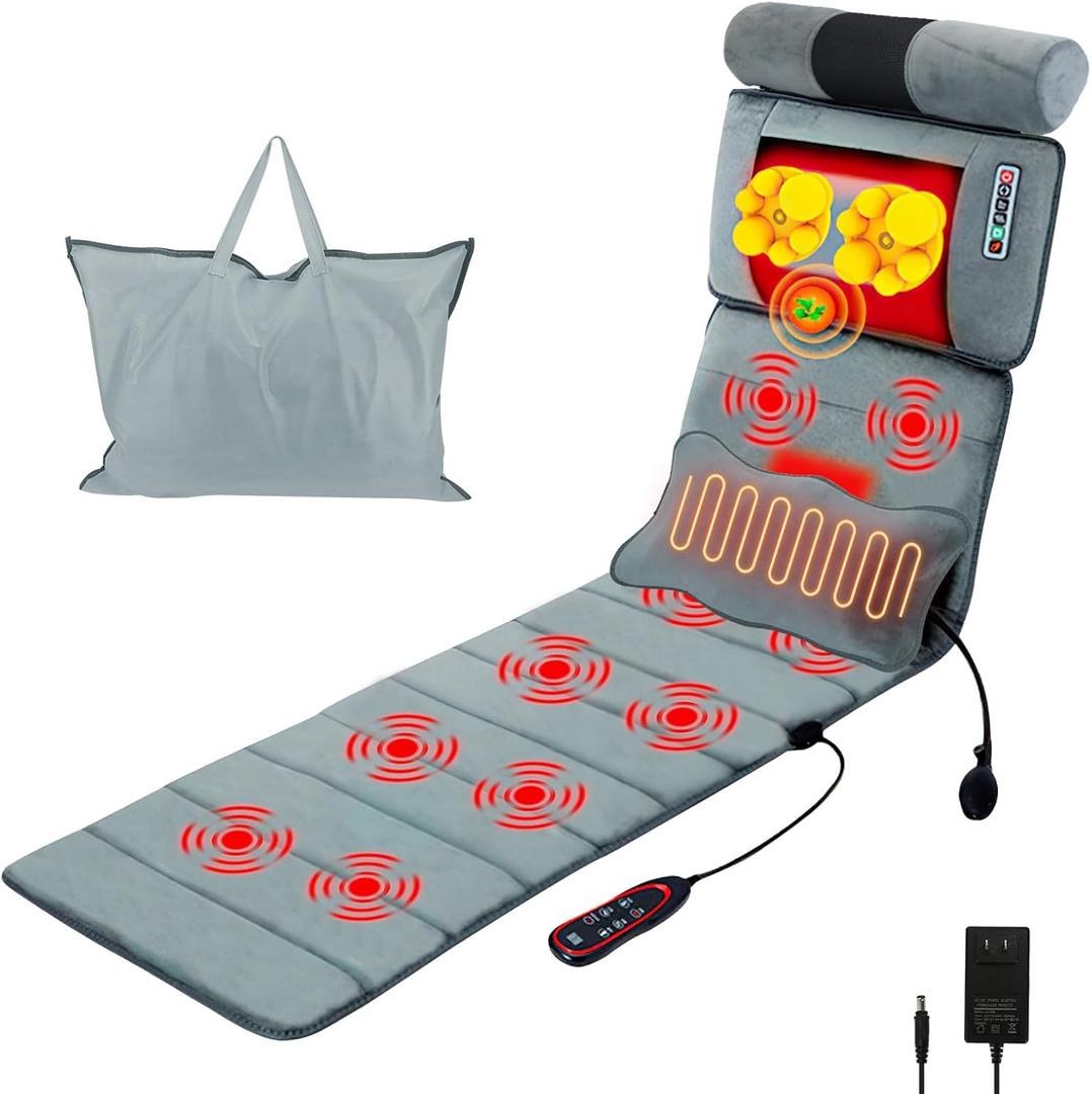 Full Body Electric Massage Mat with Heat, 10 Vibration Motors 3 Timers, Vibration Massage Pad for Bed, Back Mattress Chair Pad with Neck Massager Lumbar Pillow (69"x20.5")