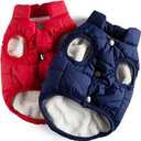 Syhood 2 Pieces Dog Jacket 2 Layers Fleece Lined Dog Jacket Warm Soft Windproof Small Pet Coat for Winter Cold Weather(L,Navy,Red)