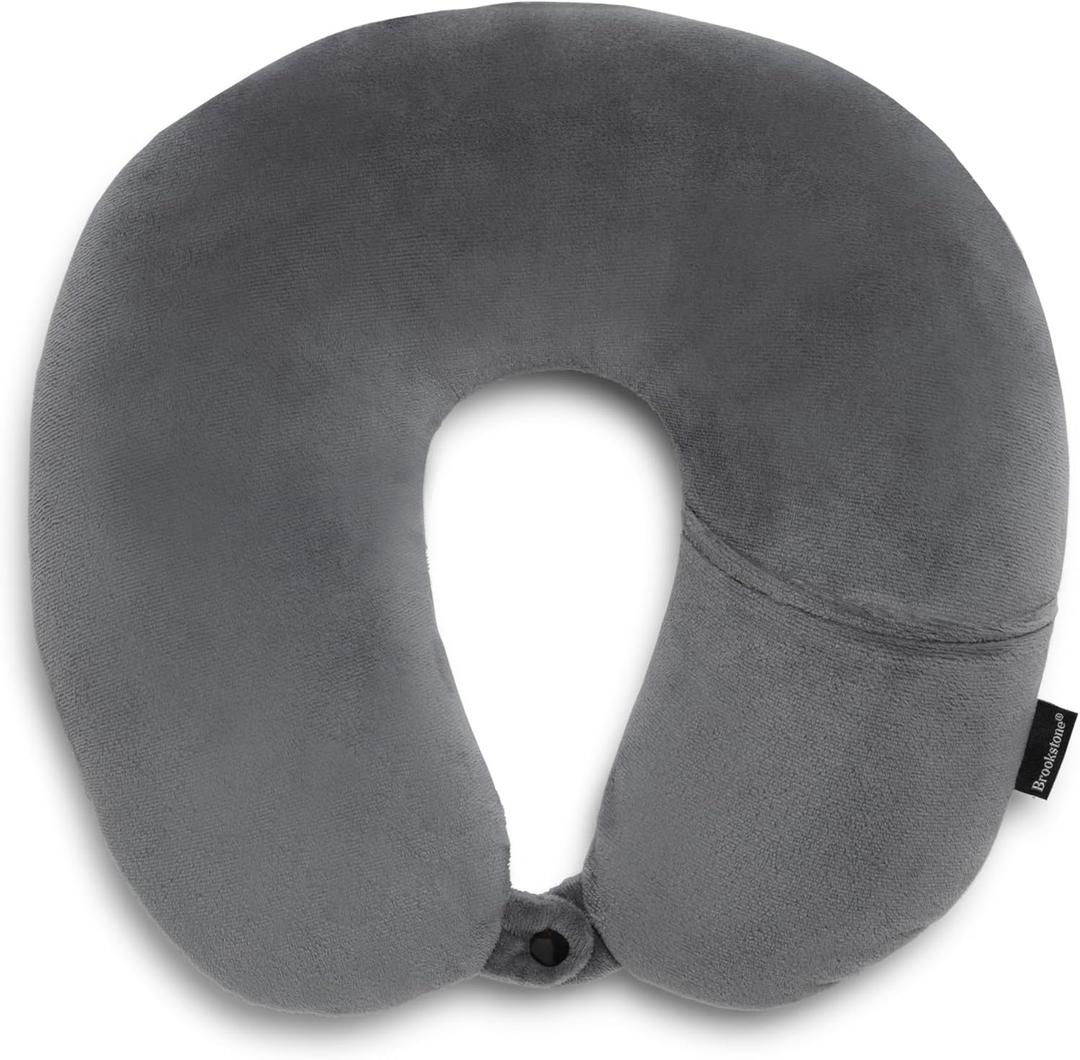 Brookstone Microbead Travel Head and Neck Pillow Lightweight and Plush with Phone or Headphone Pocket, Dark Grey Brookstone Microbead Travel Head and Neck Pillow Lightweight and Plush with Phone or Headphone Pocket, Dark Grey