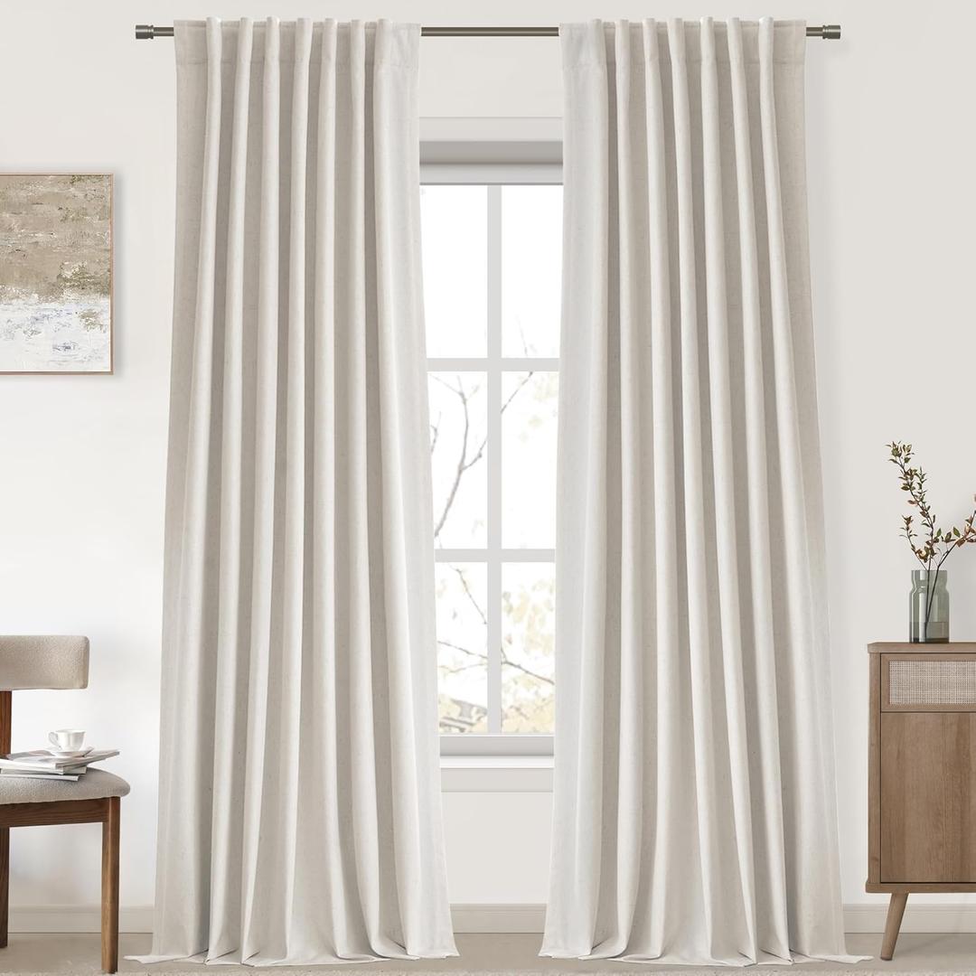 UHITECH Cream Linen Blackout Curtains for Bedroom 86 Inches Long 2 Panels Set Back Tab Pocket Black Out Curtain for Living Room Darkening Drapes Modern Farmhouse