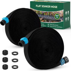 Soaker Hose 100ft (50ft*2), Heavy Duty Garden Hose for DIY Irrigation System,Drip Irrigation Hose Save 80% Water, Leakproof Design, Flexible Water Hose with Holes for Lawn, Garden Bed, Vegetable Field