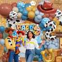 Cowboy Birthday Decorations for Boy, 146PCS Western Farm Party Supplies with Balloon Garland, Cow Print Tablecloth, Backdrop, Hat & Foil Number Balloon, Complete Farm Theme 2nd Birthday Decor Set