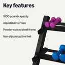 Amazon Basics 3-Tier Adjustable Dumbbell Weight Rack, Sturdy Steel Stand Only, Black