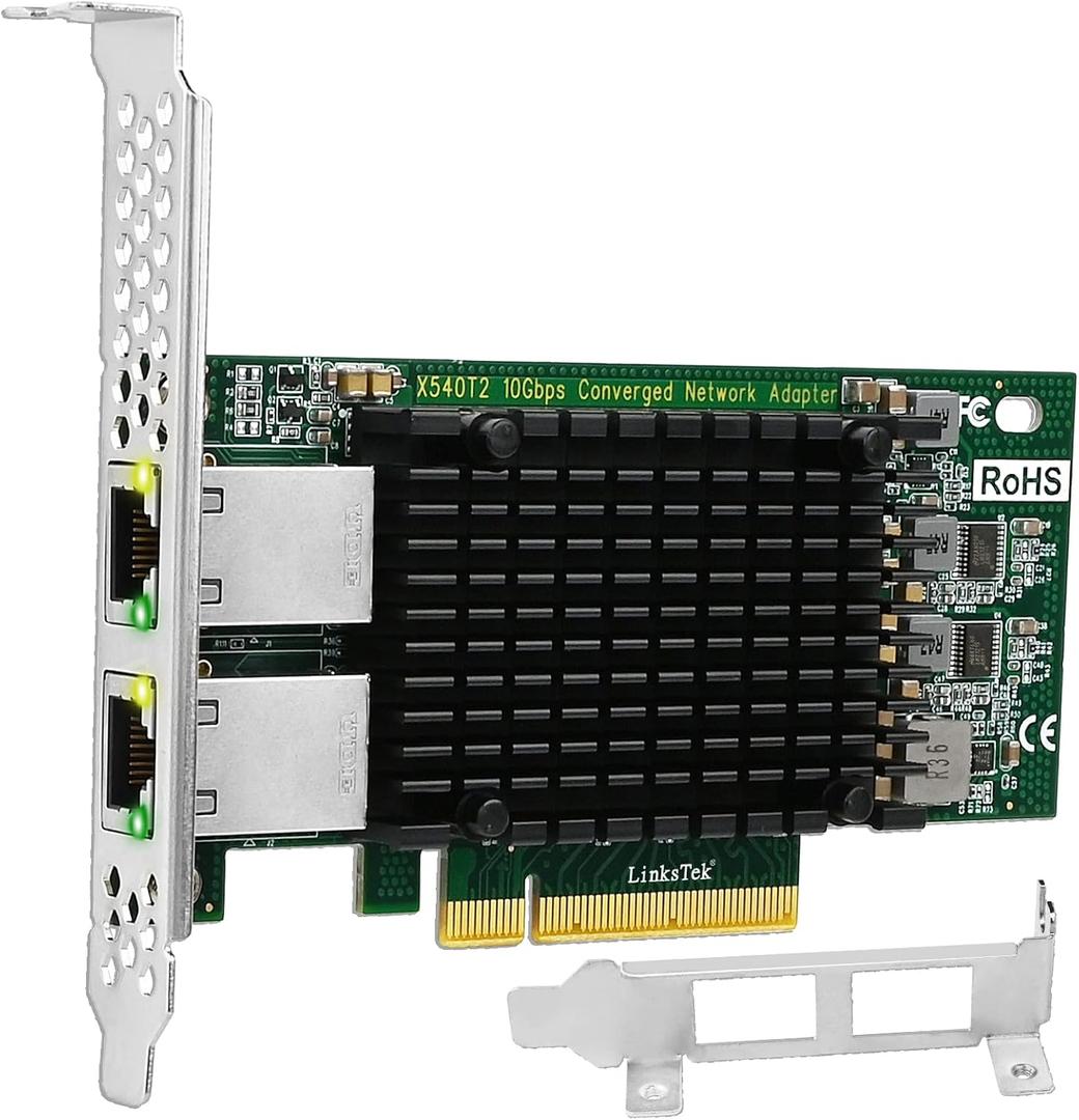 X540T2 Dual 10GbE RJ45 Ports Converged Ethernet Adapter for Servers and Desktop PCs. Intel X540AT2 10Gb/s Ethernet Controller, PCIE x8 to 2X 10Gbps RJ45 Ports NIC Card, for Storage & Gaming (X540T2)