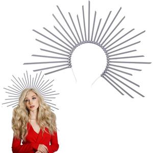 Halo Sun Crown Headband Sunburst Spiked Crown Headpiece for Halloween Women Cosplay Party Accessories