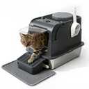 Stainless Steel Cat Litter Box with Lid,Enclosed or Open Design,Front Entry Top Exit,Extra Large Litter Box,with Flip top,Odor Control Easy Cleaning,Includes Mat, Scoop & Step,Grey