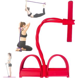 21 Fitness Resistance Bands-4 Tube Pedal Ankle Puller - 2023 New Sit up Leg Stretch Rope Exercise Bands with Handles, Stretching Workout Fitness Bands for Arm Weights Exercise Equipment (Red)