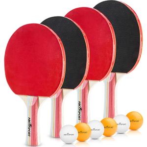 Table Tennis Ping Pong Set - Pack of 4 Premium Paddles/Rackets and 6 Table Tennis Balls - Soft Sponge Rubber - Ideal for Professional & Recreational Games - 2 or 4 Players - Perfect Set On The Go