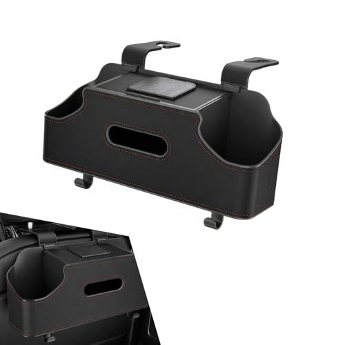 Qurbuns Car Back Seat Organizer, Multifunctional Car Back Seat Storage Box with 2 Cup Holders, Tissue Box & Hooks, Universal Waterproof Leather Car Interior Organizer (Black)