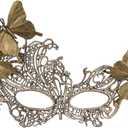 Lace Masquerade Masks for Women - 2025 Halloween Venetian Butterfly Mask with Rhinestone (Gold)