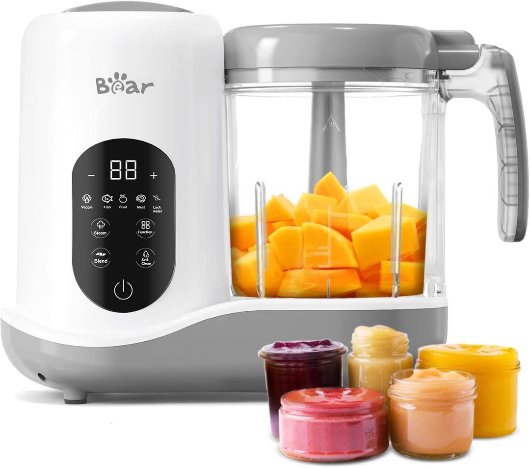 BEAR 2024 Baby Food Maker | One Step Baby Food Processor Steamer Puree Blender | Auto Cooking & Grinding | Baby Food Puree Maker with Self-Clean | Touch Screen Control, White