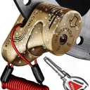 Heavy Duty Motorcycle Locks - Anti Theft Cable Locks with Combination, Bike Lock with Key, Mini Lock, Wheel Disc Lock Accessories for Adult Bikes (Gold)