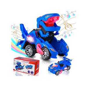 Toys for 3-6 Year Old Boys Transforming Car Toys with LED Light and Music Dinosaur Toy Birthday Gifts for 4 5 6 7 Year Old Boy (Blue)