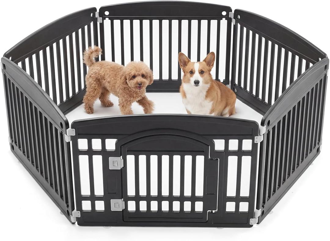 NEWBULIG Dog Playpen 6-Panel, 24IN Puppy Playpen, Stable Dog Play Pen Indoors/Outdoor with Secure Locking Door, Plastic Pet Fence for Small & Medium Dogs (Jet Black)