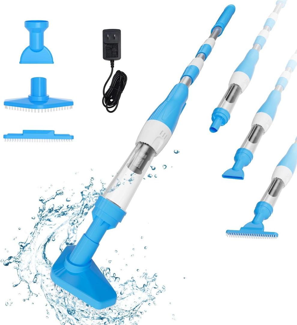 Cordless Pool Vacuum Cleaner, 3 in 1 Rechargeable Battery Electric Cleaner, Manual Vacuum Cleaner for Small Pools, Hot Tubs, Spa, 90 Minutes Runtime, Blue