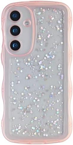 GUNPRIO Glitter Case for Galaxy S20 FE, Cute Wave Frame Curly Shape Sparkly Shiny Cover, Samsung Galaxy S20 FE Bling Cover Stylish Durable Protective Case for Girls Women, Pink