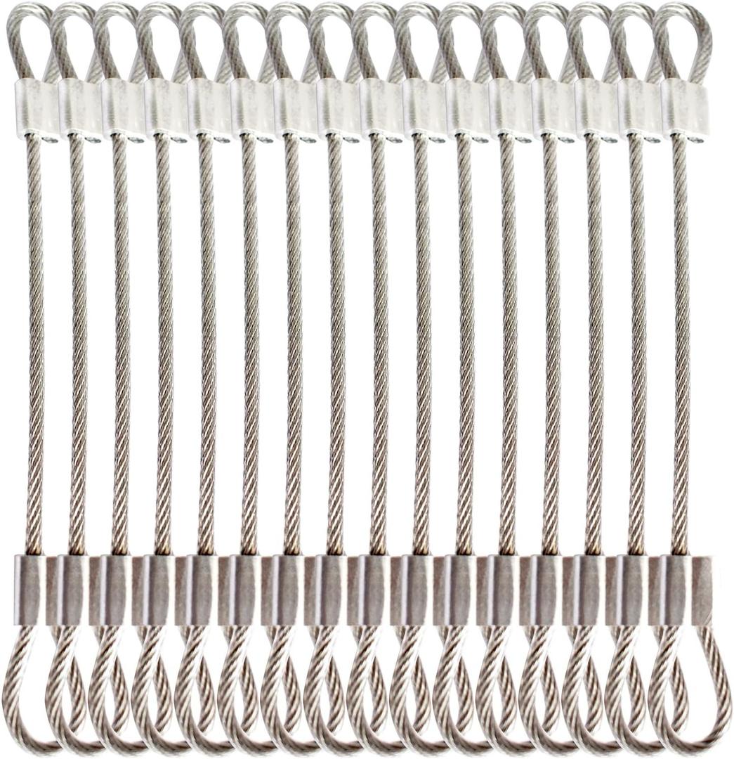1/8"(3mm) Wire Diam Stainless Steel Cable Eyelets Loops Short Rope Lanyard Safety Tether Chain Lock with Vinyl Coated Cover, 20Pcs 6" Long Clear