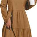 Ladies' Long-Sleeved Mid-Length Dress with a Round Neck and a Waist-Highlighting Short Style for Autumn Casual