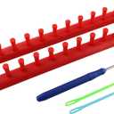 JCBIZ Rectangle Knitting Looms Plastic Weaving Looms Set Scarf Hats DIY Crocheting Handmade Craft Kit with a Crochet Hook and Needle for Knitting Lovers, 26 cm (Red)