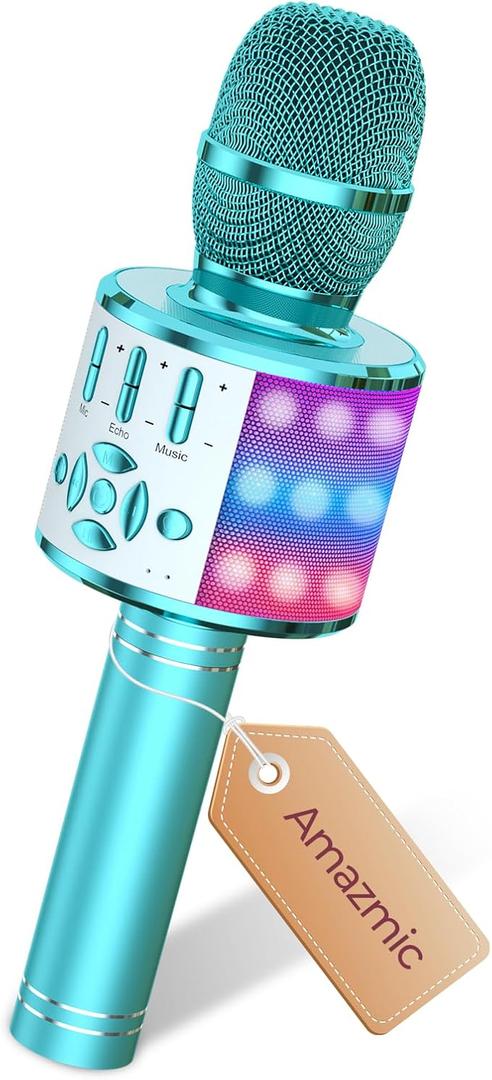 Amazmic Kids Karaoke Microphone Machine Toys for Girls Bluetooth Microphone with LED Light, Christmas Birthday Gift for Girls Boys 3 4 5 6 7 8 9 10 11 12 Year Old Kids Toys(Blue)