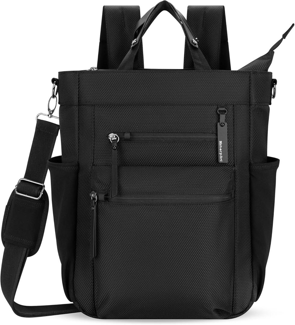 Sherpani Soleil, Anti Theft Convertible Backpack, 3 in 1 Tote Bag, Cross Body Purse, 18L Travel Backpack, Travel Gifts for Women, RFID Protection, Metal Hardware Fits 13 Laptop (Carbon Signature)