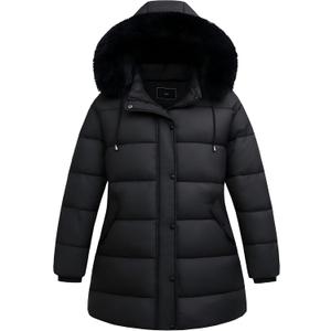 Women's Plus Size Down Coat| Waterproof, Windproof, Detachable Hood, Flannel Lined (2X, Black)
