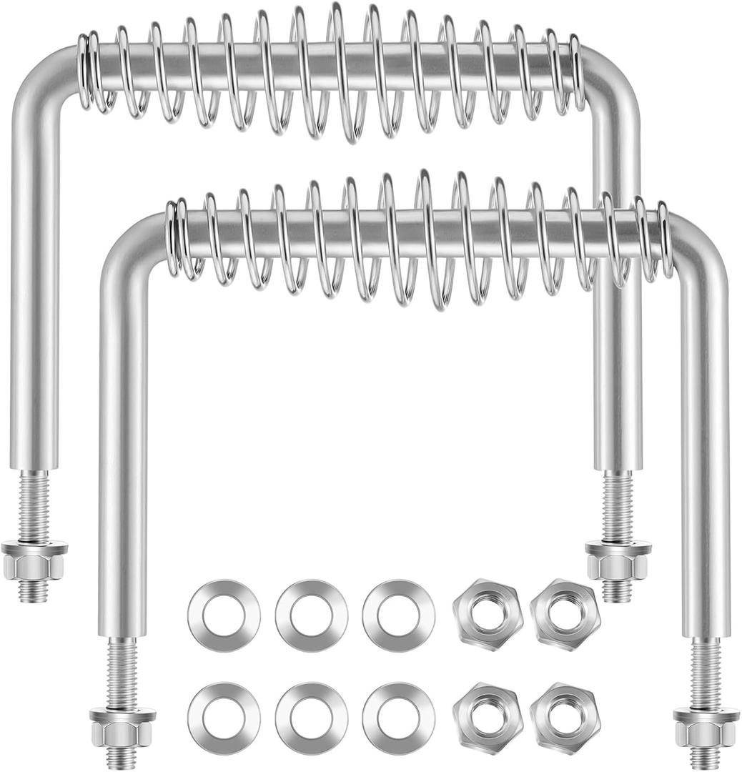 Dunzy 2 Pieces 6" Steel Spring Handle 5" Wide Overall with 1/2" Steel Rod for BBQ Pits Trailers Custom Metal Projects Wood Stove Handles Replacement Grill Barbecue Tool Sets(Silver)