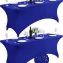 SuperO 2Pack Waterproof Spandex Table Cover for 6FT Table Universal Fitted Stretch Tablecloth for Party, Banquet, Wedding and Events-Royal Blue