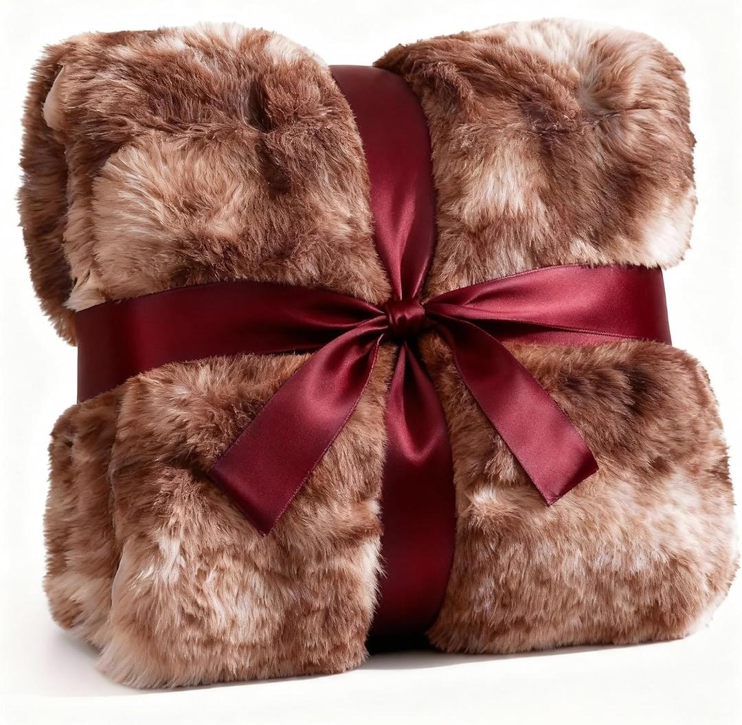 Fluffy Throw Bubble Blanket Twin Size - Faux Fur Throw for Couch or Bed - Plush Soft Extra Thick Faux Fur Rabbit Blanket - Warm & Breathable - Luxury Minky Tie Dye Bedding - 60" x 80", Marble Brown
