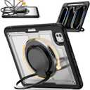 Case for iPad Pro 11 Inch M4 2024,Shockproof Protective Cover,360 Rotating Handle Stand, Adjustable Shoulder Strap& Pencil Holder (Transparent) (Clear)