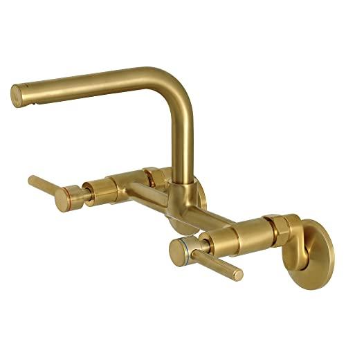 Kingston Brass Concord 8-Inch Adjustable Center Wall Mount Kitchen Faucet, Brushed Brass